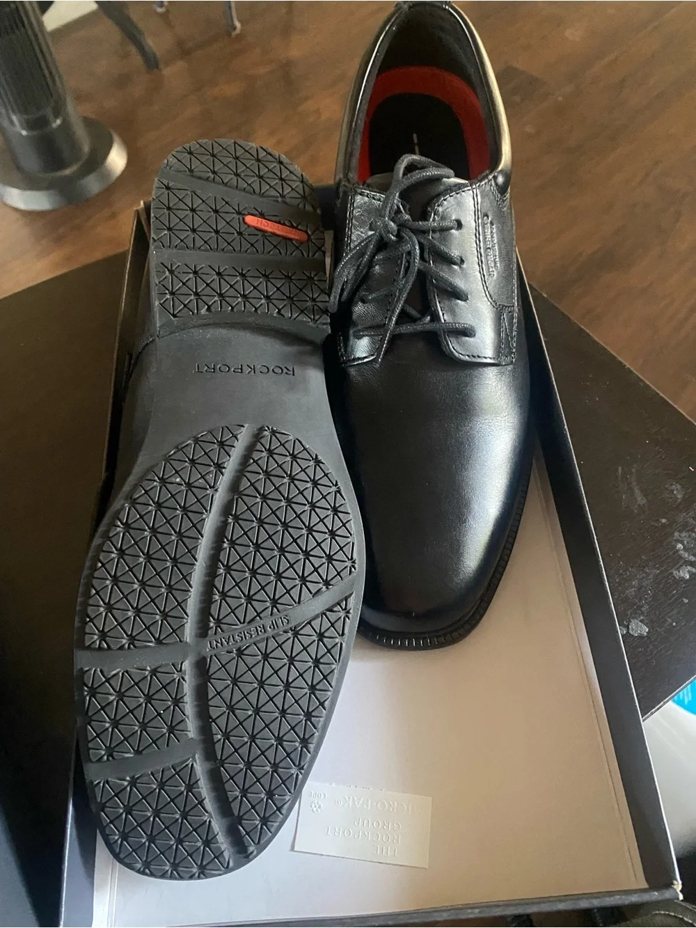 Rockport Black Leather Lace-Up Oxfords with Red Lining